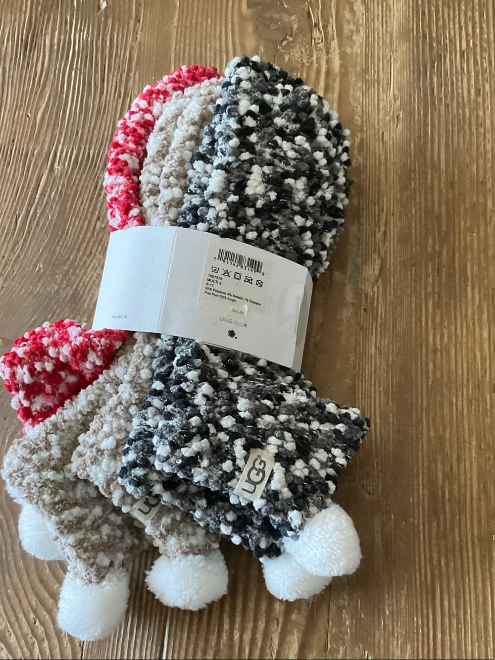 UGG Plush Pom-Pom Anklet Socks - Red, White, Gray, Tan